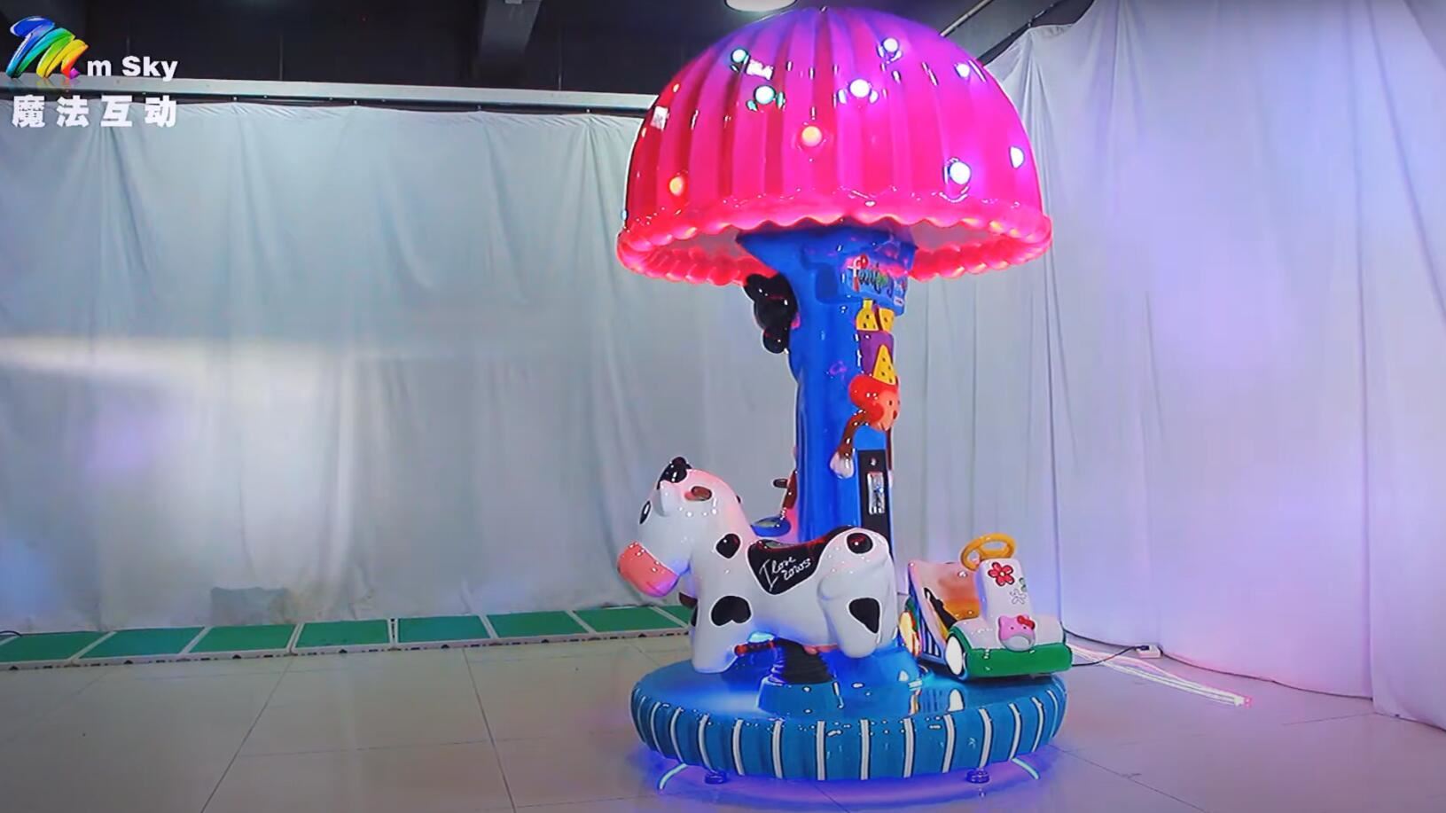 Fantasy Party - Mini Carousel Kiddie Ride Horse Cow Car 3 Rider Safe & Fun
